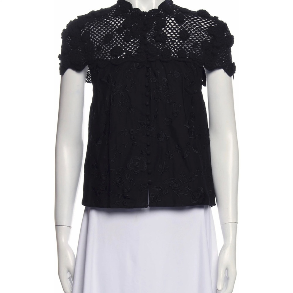 Alice + Olivia Ilaria Crochet Yoke Black Button-Down Top - XS - NWT